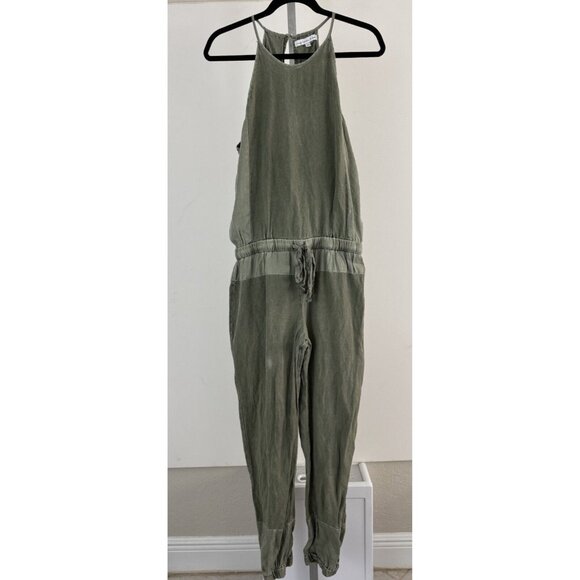 YOUNG FABULOUS & BROKE Army Green Linen Blend Sleeveless "Diego" Jumpsuit Sz M - Picture 1 of 12